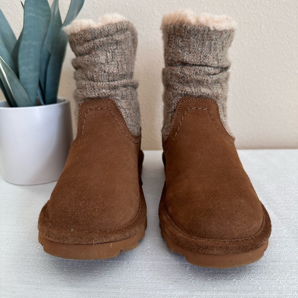 BearPaw Tan Suede/Sweater Fur Insulated Weatherproof Boots Women’s 7 - Picture 4 of 14
